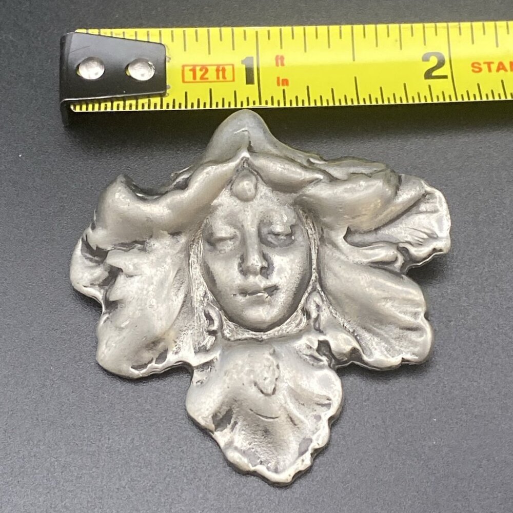 Art Nouveau Brooch Pendant Fine Pewter Signed Hudson Orchid Lady Victorian Style - Picture 8 of 10